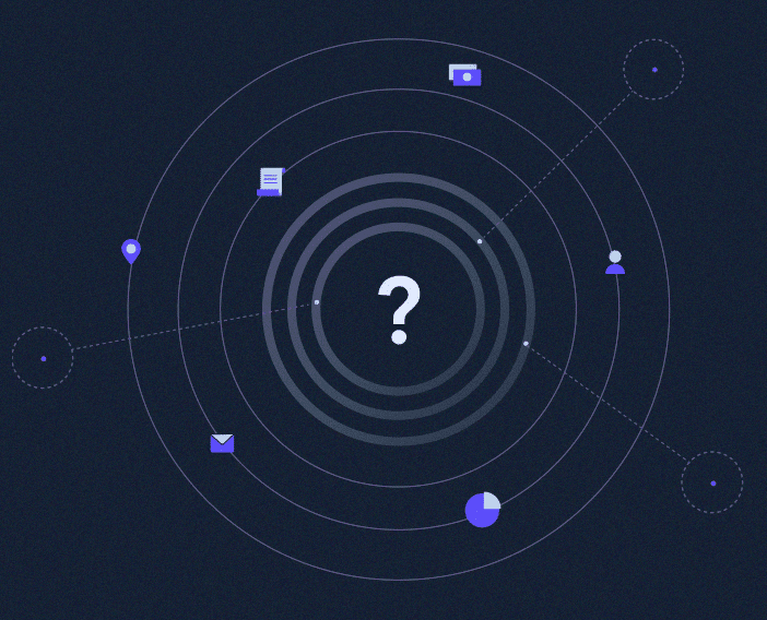 A purchase order form displayed as a circular shape with a question mark in the center.