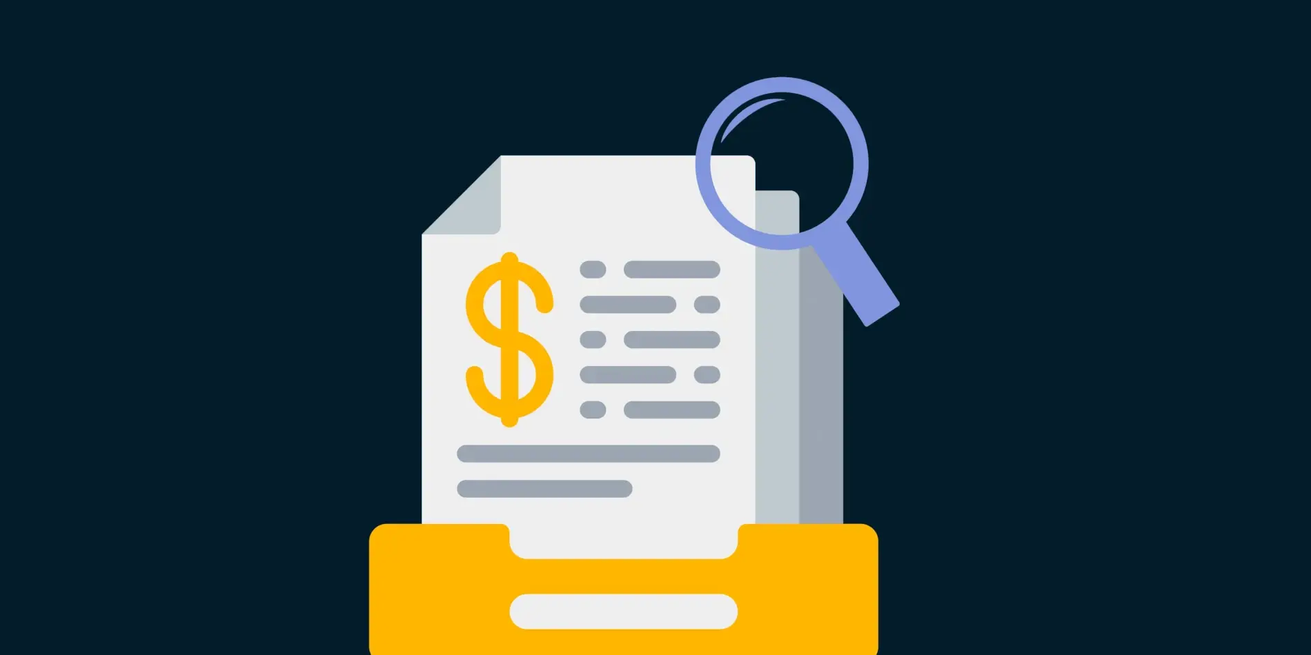 A financial document with a magnifying glass analyzing data.