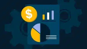 A pie chart displaying credit card expenses and monetary gears.